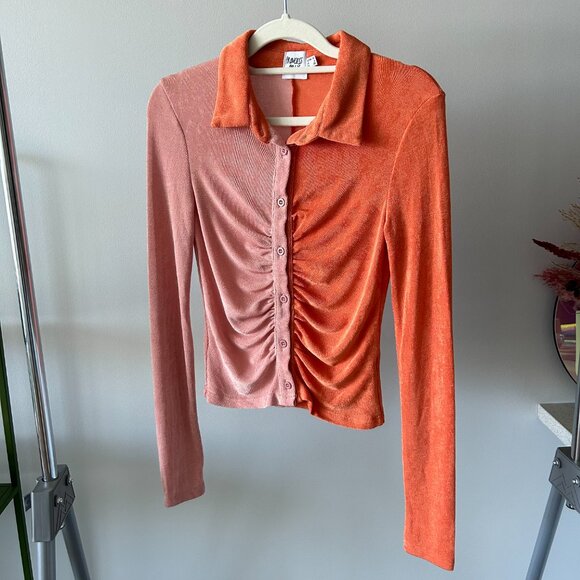 Princess Polly Pink and Orange Color Block Long Sleeve Button Up Top - Picture 2 of 4